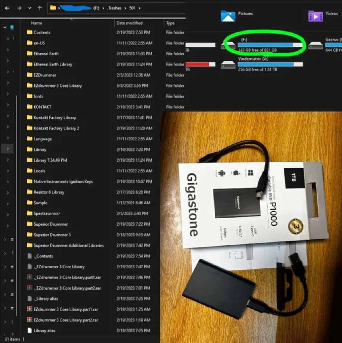 Un disco rigido con file già memorizzati