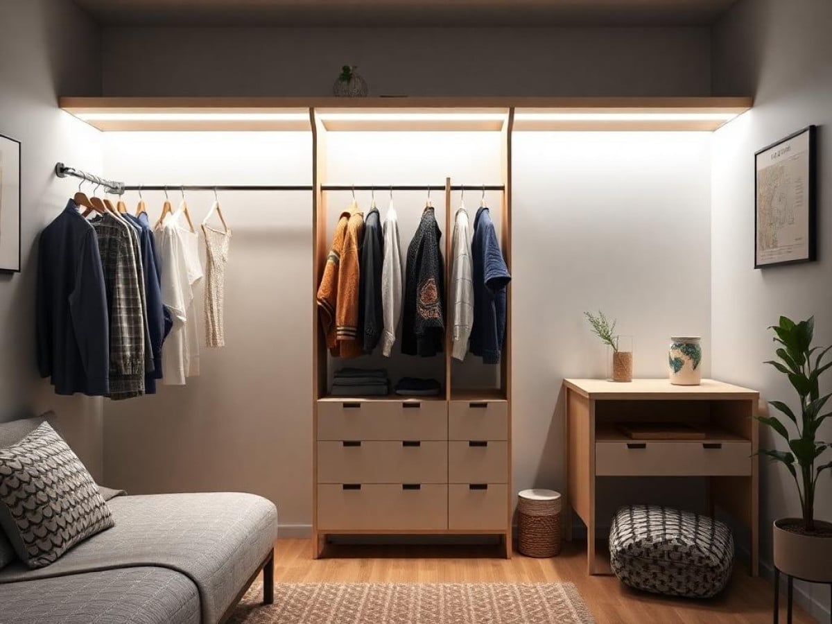 Guardaroba illuminato con la barra LED ÖVERSIDAN