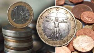moneta da 1 euro con l’Uomo Vitruviano