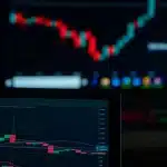 Analista finanziario al lavoro con grafici di mercato e linee di tendenza al ribasso