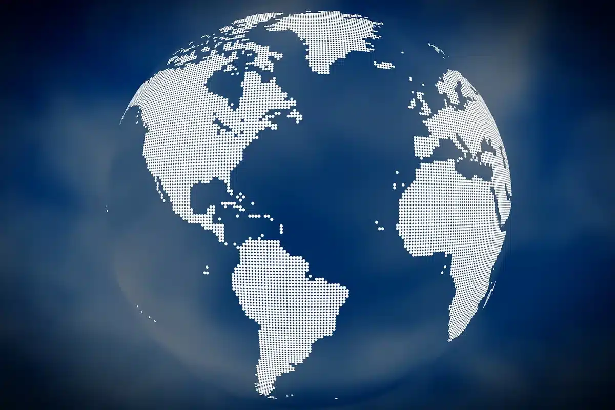 Mappa mondiale con uffici segnati per espansione internazionale della Lega